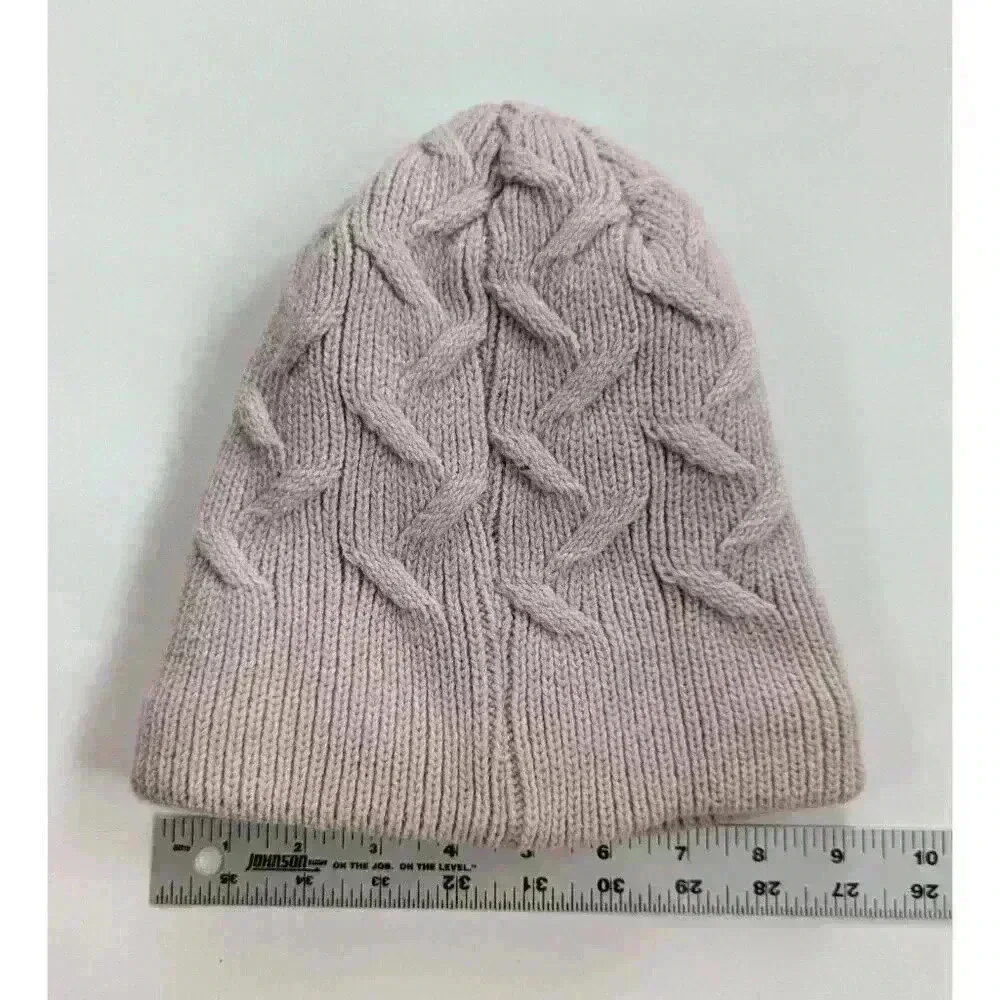 Apana Pink Knit Fleece Faux Fur Lined Chunky Beanie Winter Hat